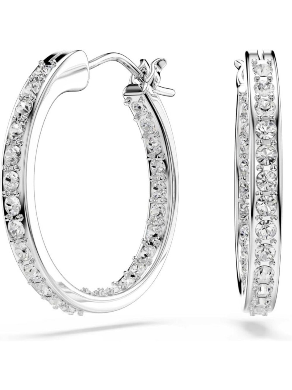 Elegant Rhodium-Plated White Crystal Hoop Earrings - Stylish Silver Jewelry